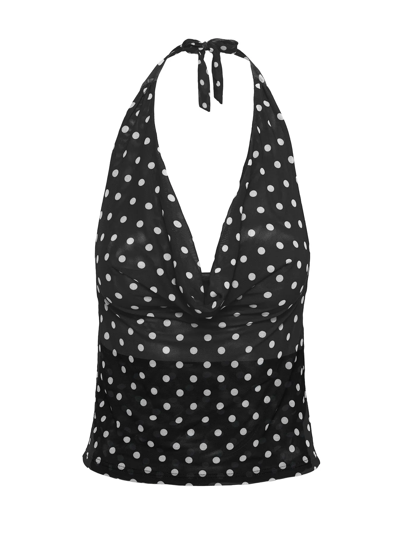 Comfort Fit Lining Non Chafing Edges Nastasiya Halter Tankini Top Black / Polka Dot