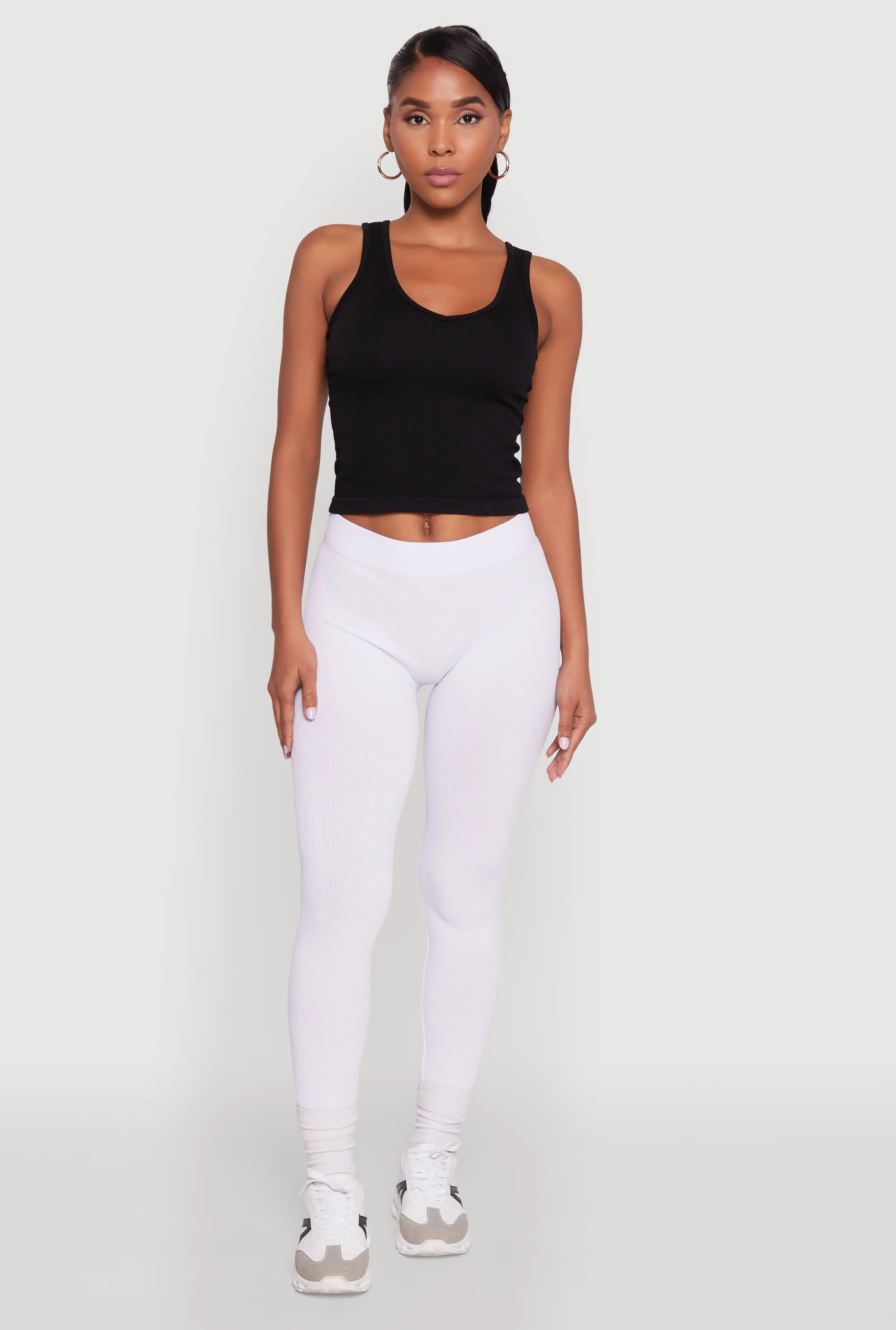 Stylish High Waisted Seamless Ribbed Knit Leggings Reinforced Stitching Stylish Basic