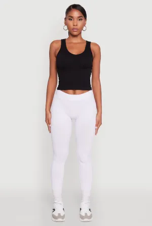 Stylish High Waisted Seamless Ribbed Knit Leggings Chafe Resistant Edging