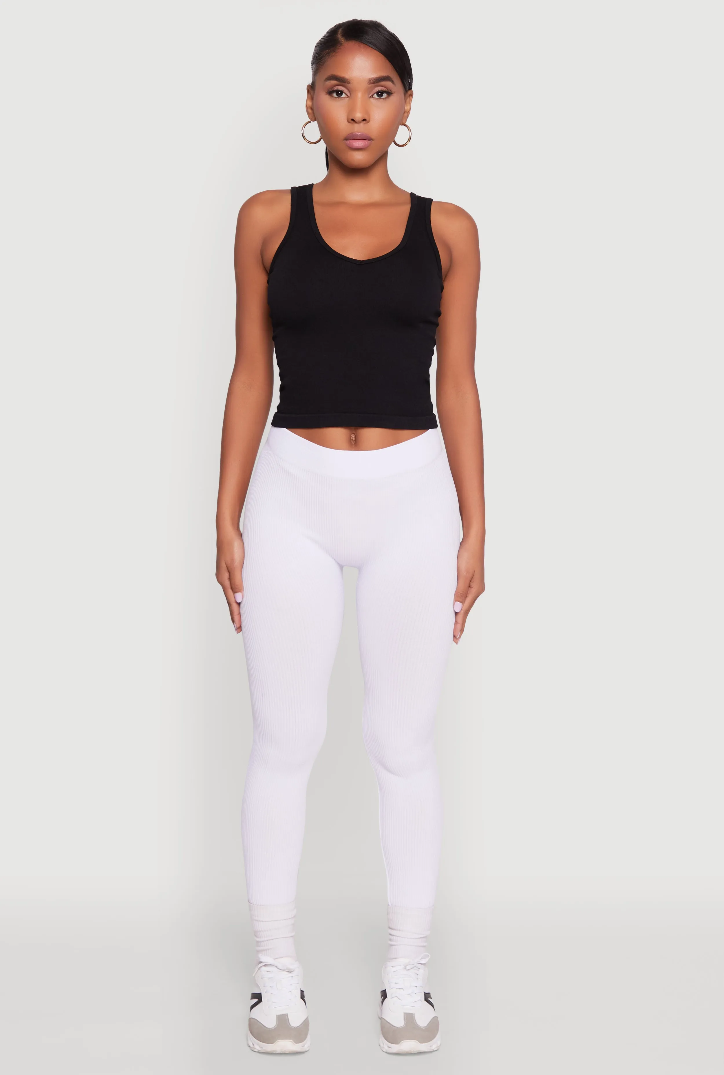Stylish High Waisted Seamless Ribbed Knit Leggings Chafe Resistant Edging