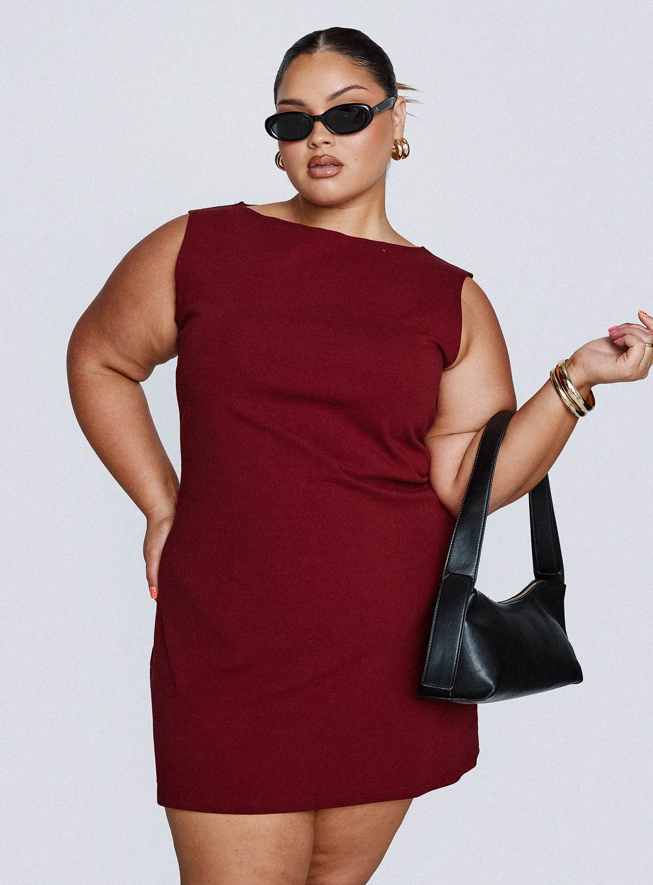 Zimmie Mini Dress Burgundy Curve Club Pop