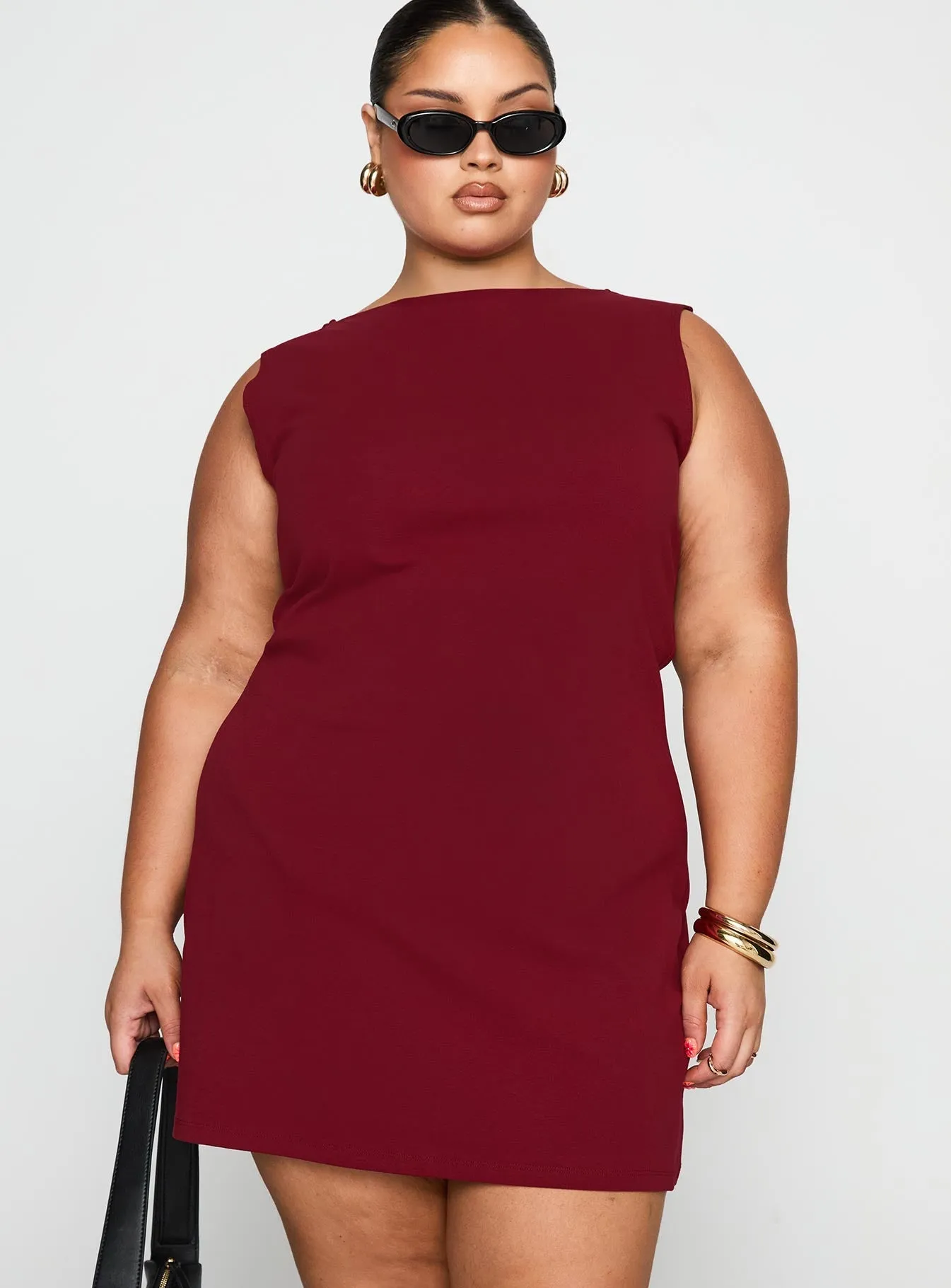 Overlapping Panel Design Zimmie Mini Dress Burgundy Curve