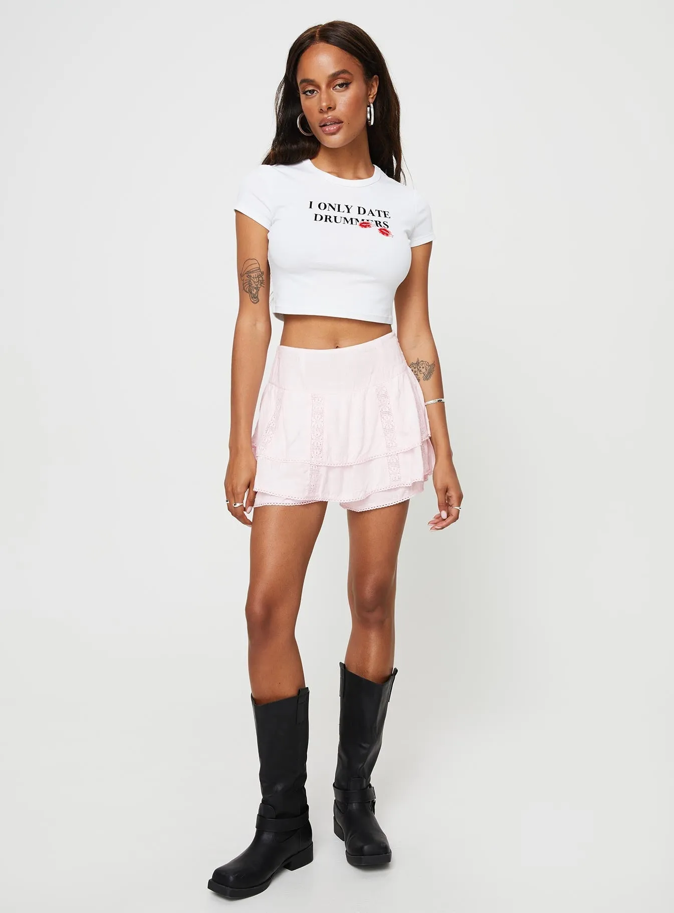 Drummers Baby Tee White Linen blend