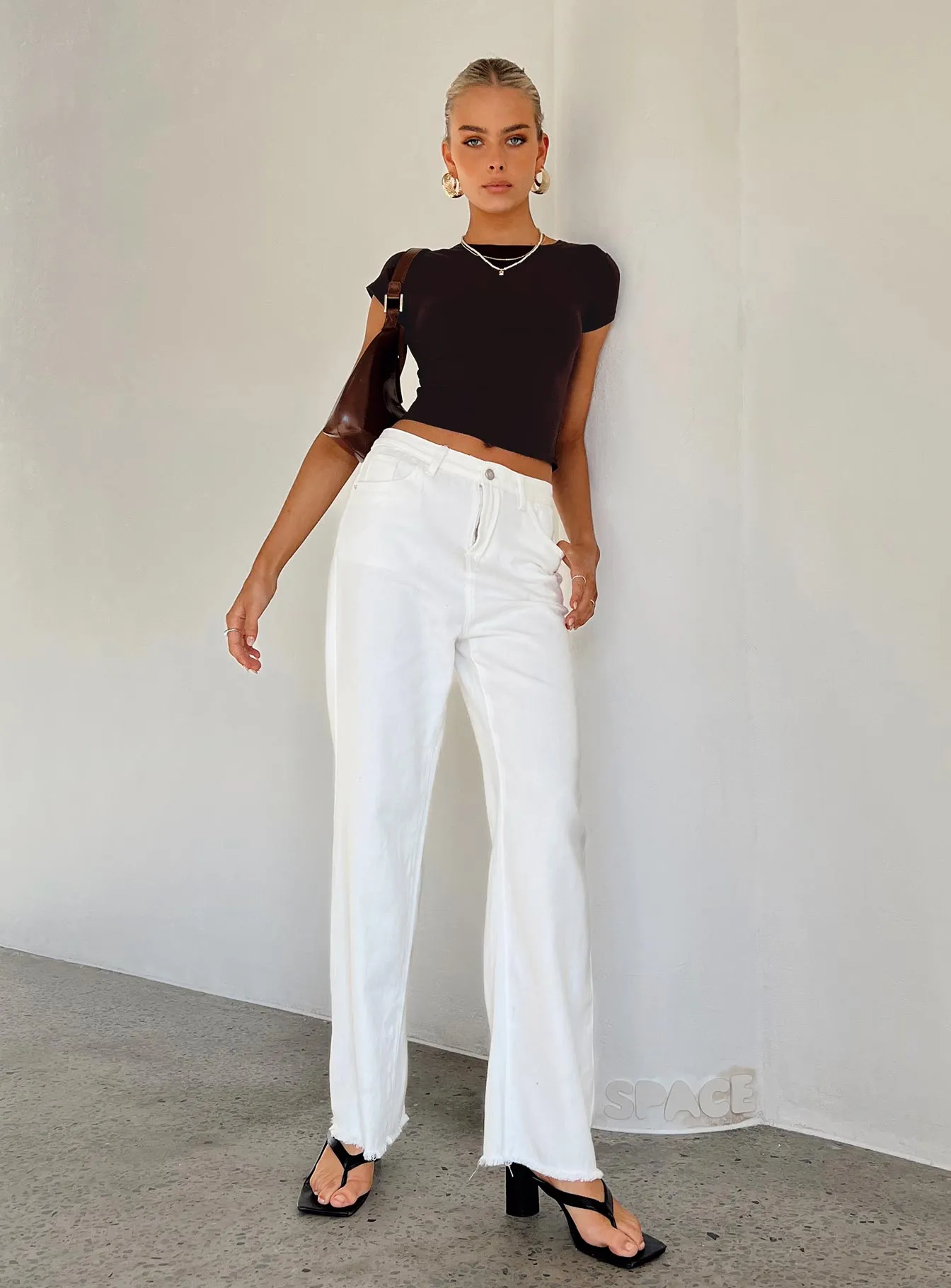 Sandblasted Finish General Option Kalinda Denim Jeans White