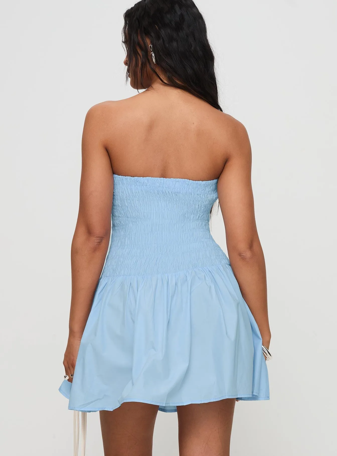 Vibrant Chic La Pelosa Strapless Mini Dress Blue