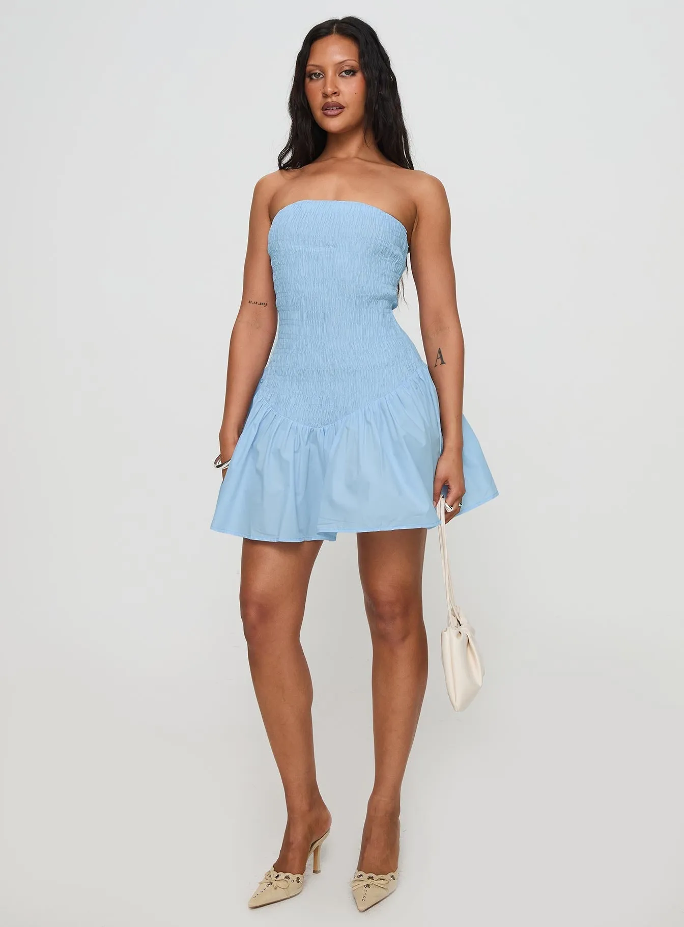 Double Layered Collar La Pelosa Strapless Mini Dress Blue