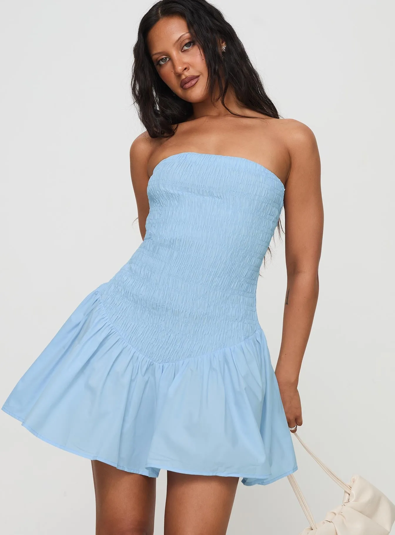 La Pelosa Strapless Mini Dress Blue boho vibe