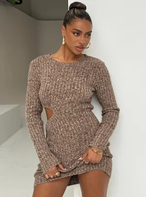 Agena Long Sleeve Mini Dress Brown Stylish mini for brunch