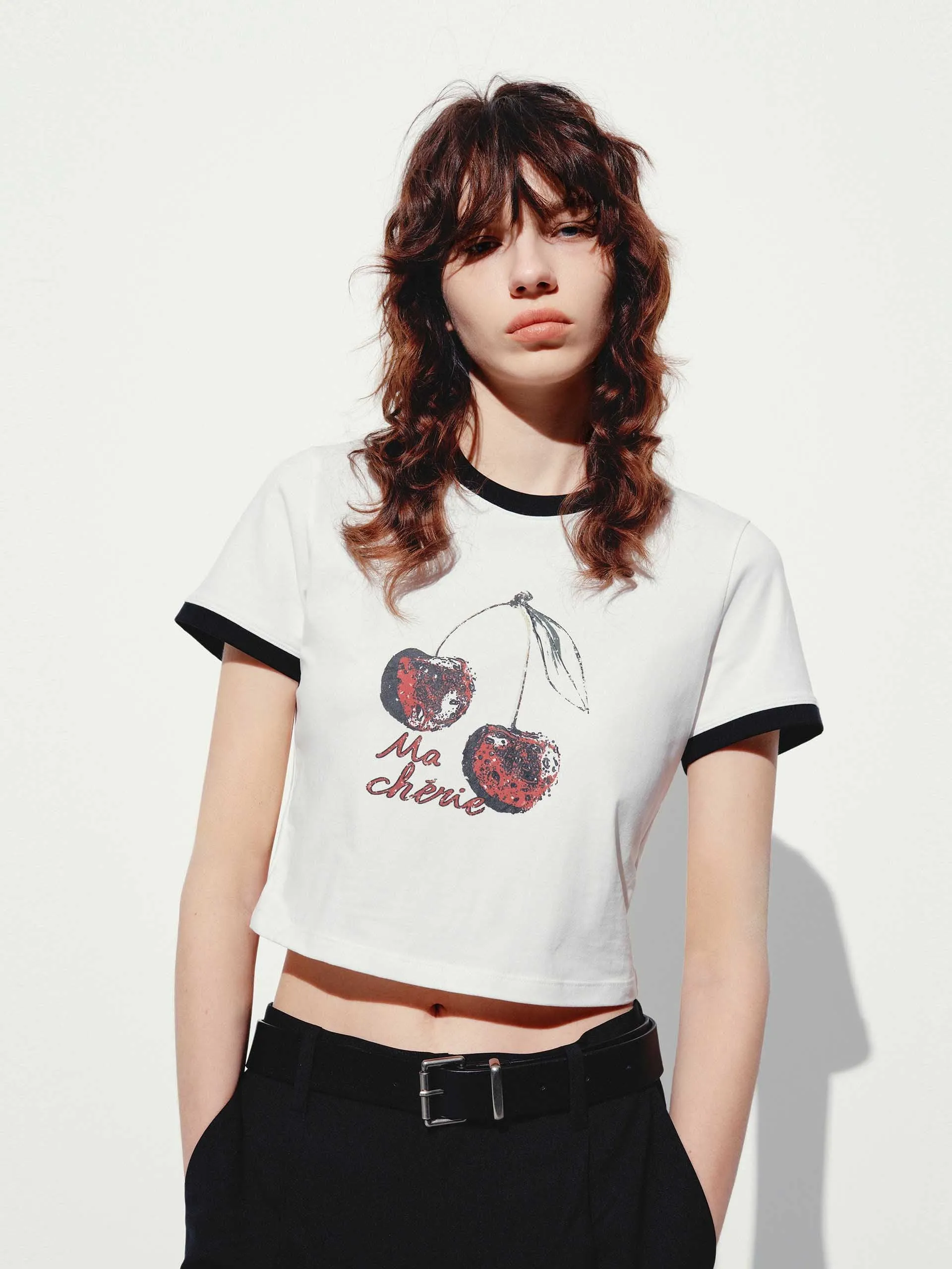 Contrast Logo Cropped T-shirt Pre Shrunk Cotton Lightweight Feel