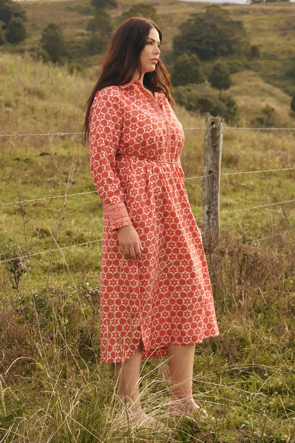 Ella Long Sleeve Collared Dress in Lunar Eclipse NonRestrictive Cut Neat Edge