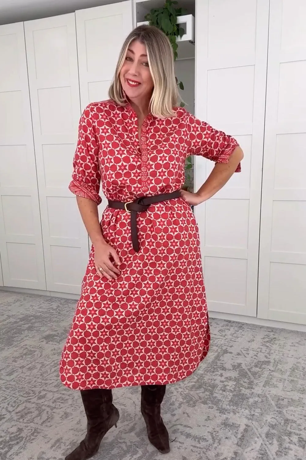 Ella Long Sleeve Collared Dress in Lunar Eclipse AntiPillingTechnology