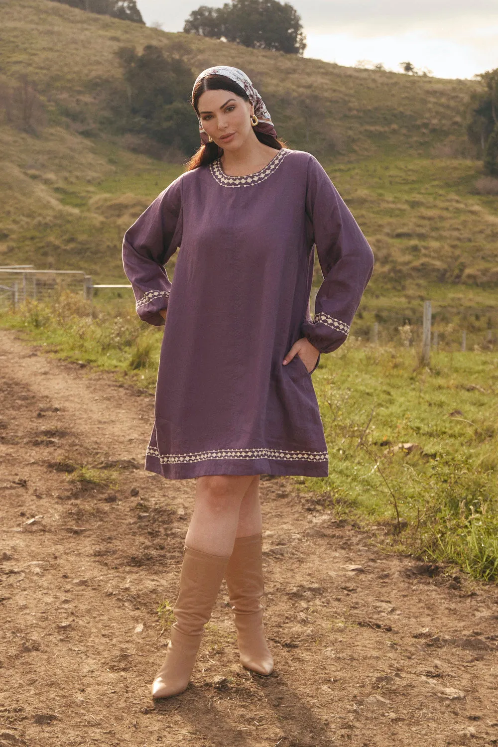 Craft Edge Hazel Linen Short Dress in Merlot Dream