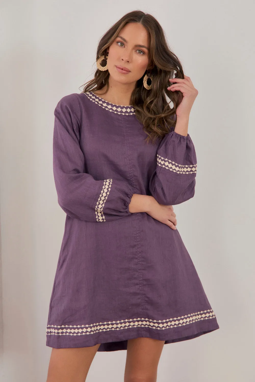 Fire Glow Hazel Linen Short Dress in Merlot Dream
