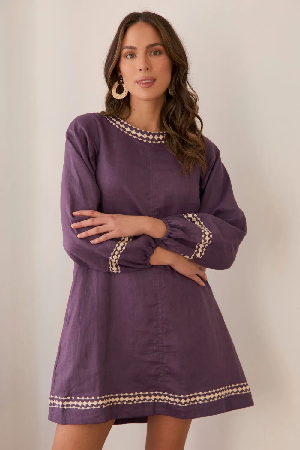 Downtown Cool Hazel Linen Short Dress in Merlot Dream