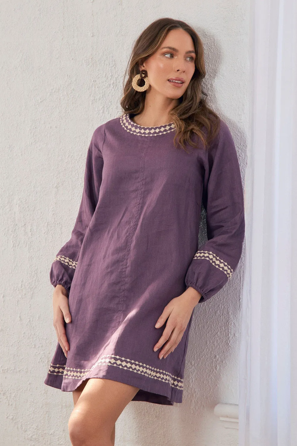 Hazel Linen Short Dress in Merlot Dream mesh ventilation