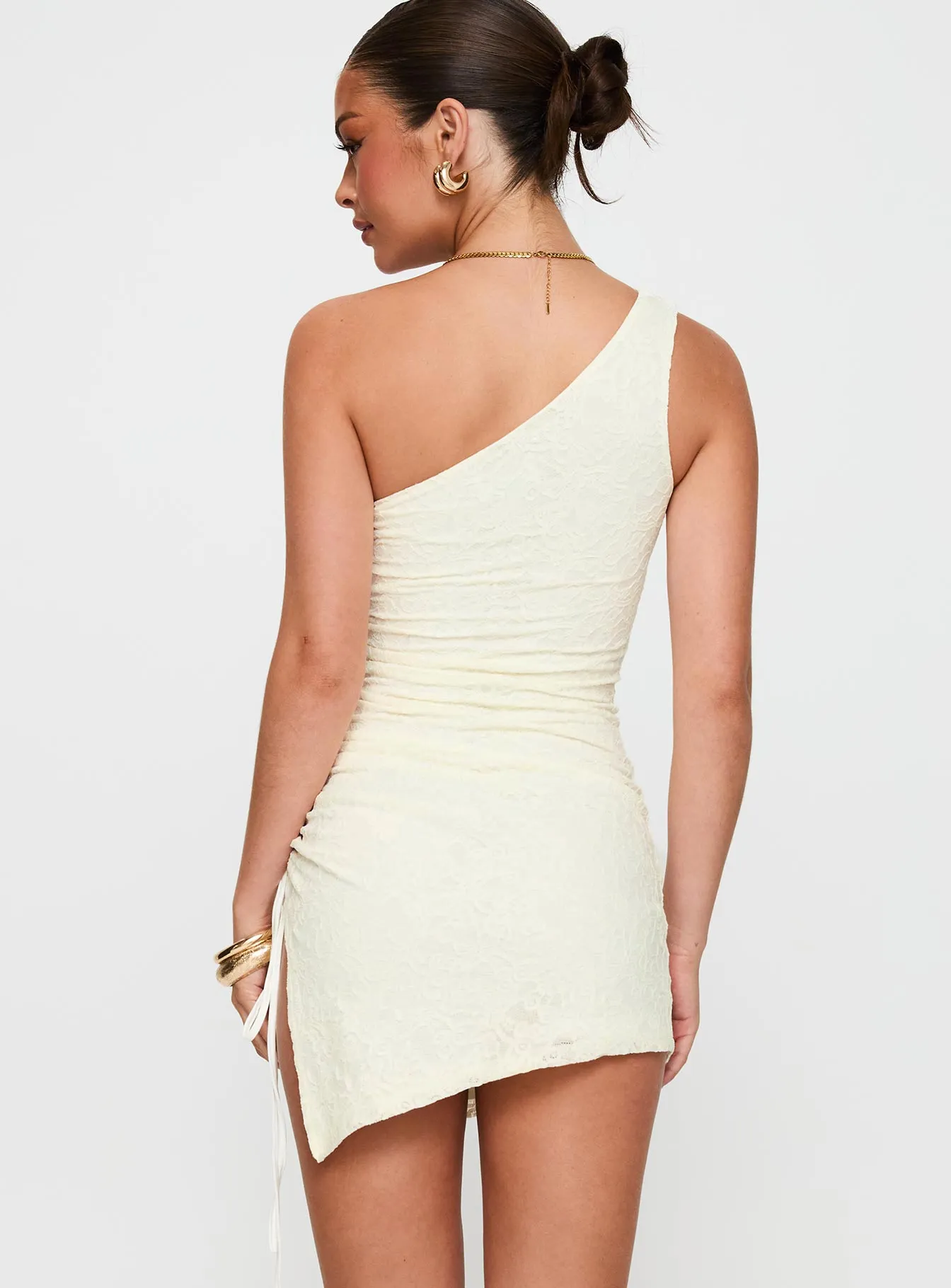 Ruched Bodice Structure Crop Cut Be The One Asymmetrical Ruched Mini Dress White