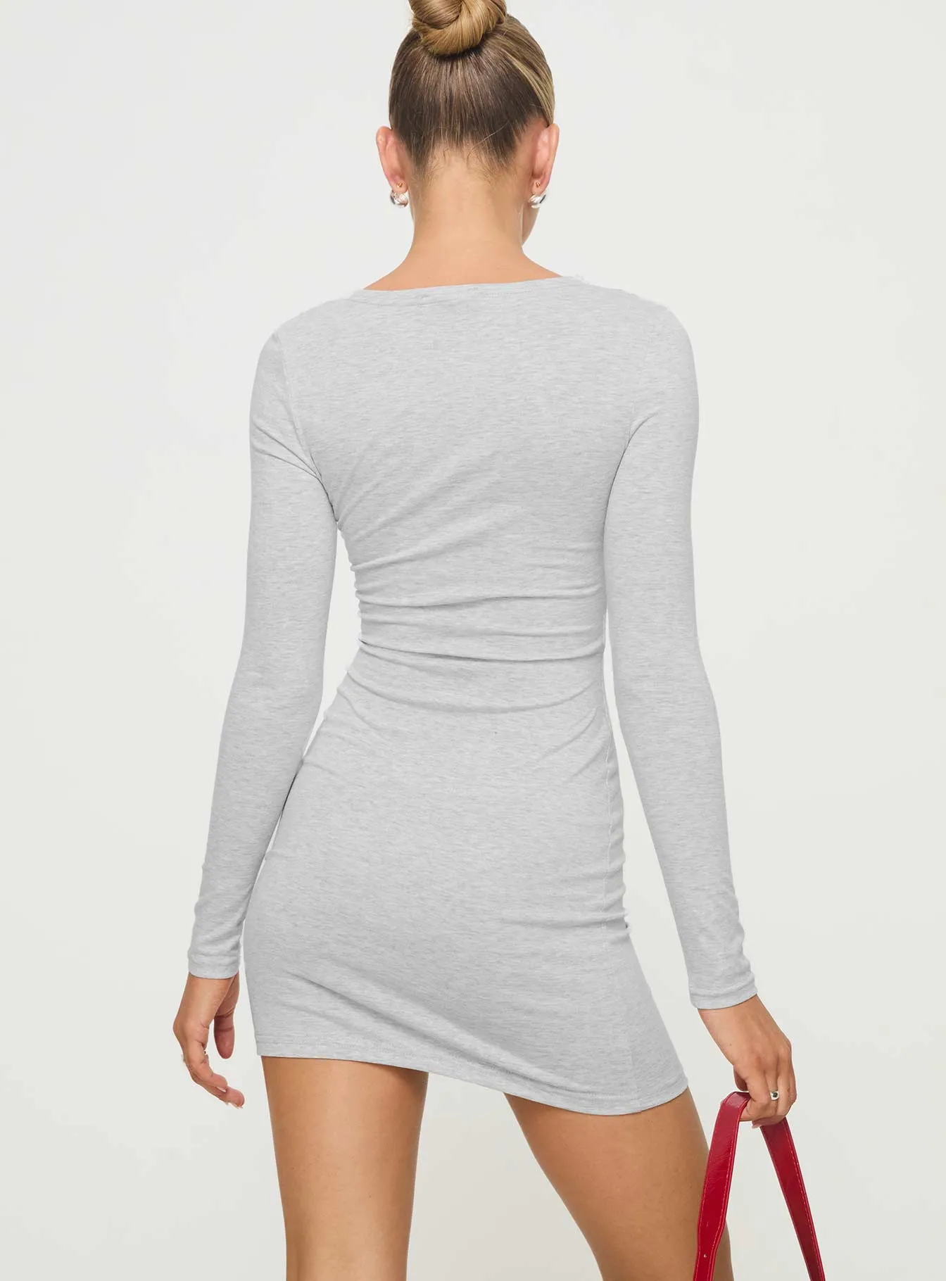 Party Edge Trendy Appeal Lex Long Sleeve Mini Dress Grey Marle