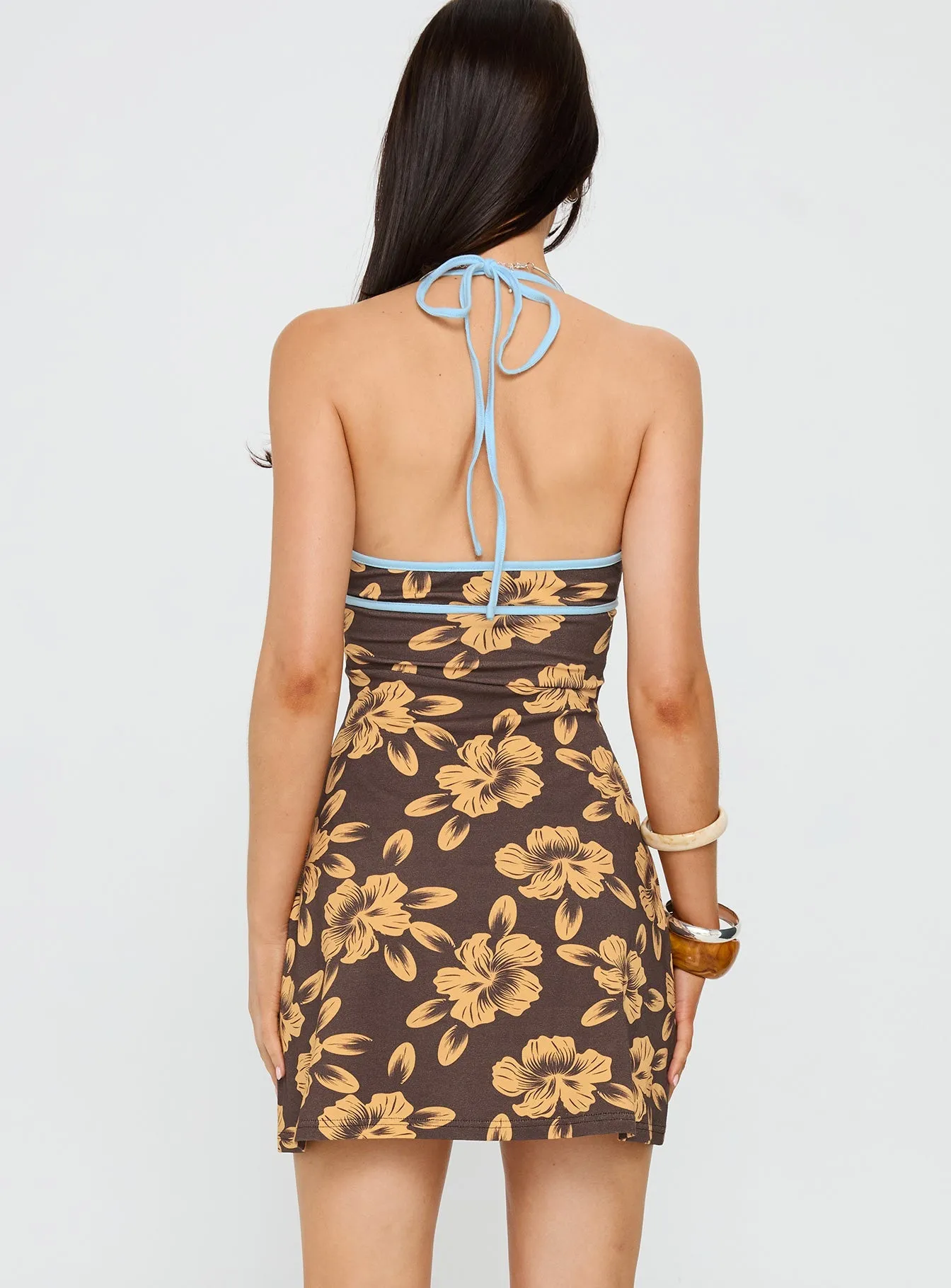 Fresh Vibes Mishie Halter Mini Dress Brown / Blue Floral